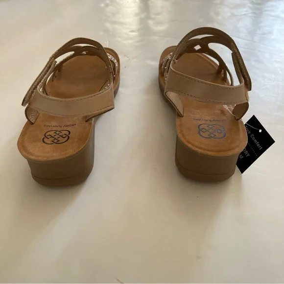 Daisy Fuentes Tan Rhinestone Crystal Embellished Strappy Wedge Sandals - Picture 6 of 10